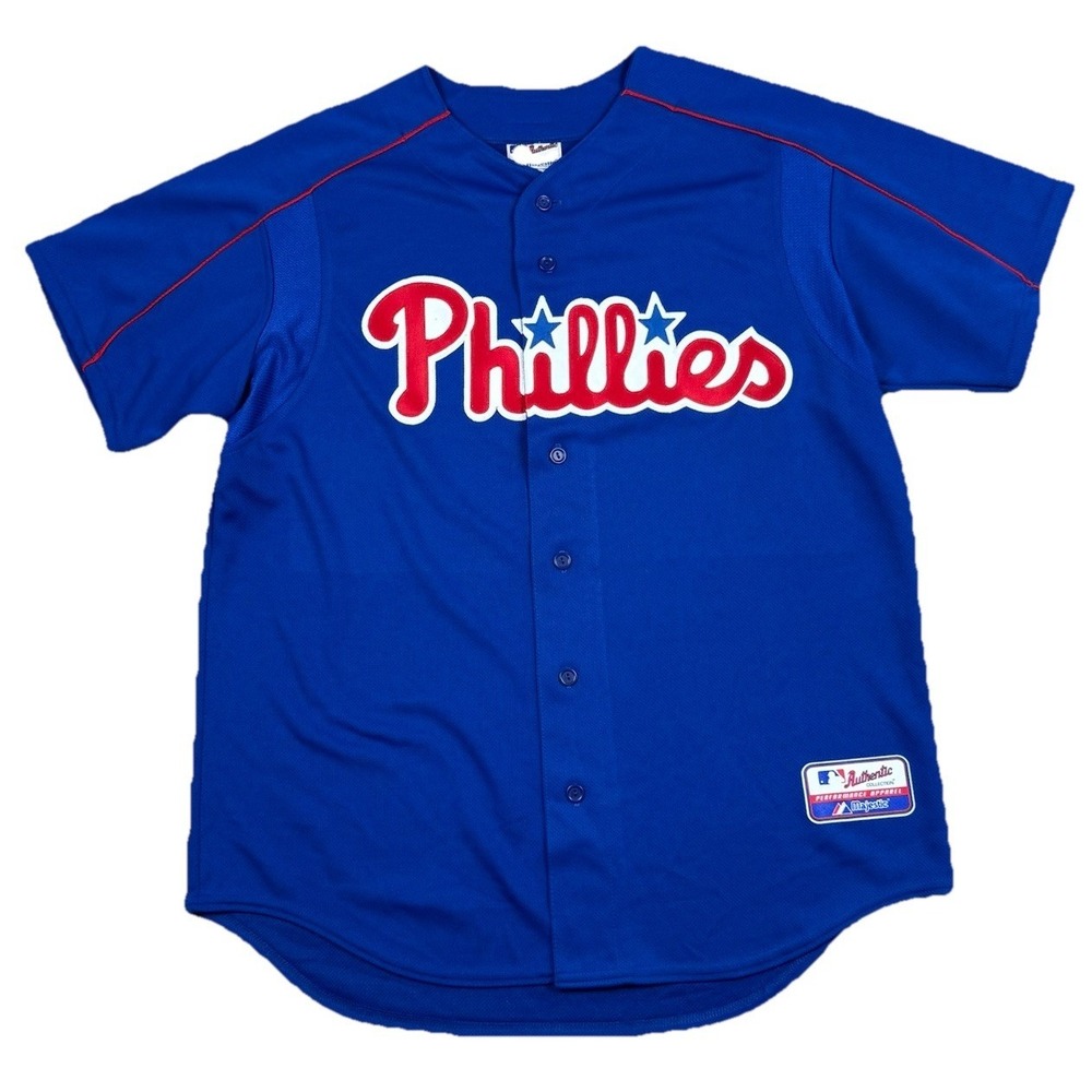 Philadelphia Phillies Majestic Jersey Men's Large L Blue Short Sleeve MLB